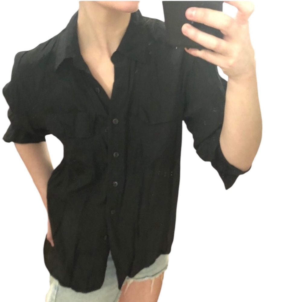 Vintage Joanna Black Silky Relaxed Long Sleeve Button Down Top Shirt Blouse M - Picture 6 of 16